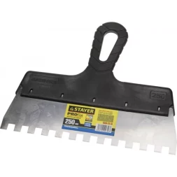 Шпатель STAYER &quot;PROFESSIONAL&quot; нержавеющий зубчатый с пластмассовой ручкой, 250мм, зуб 10х10мм 1009-25-10