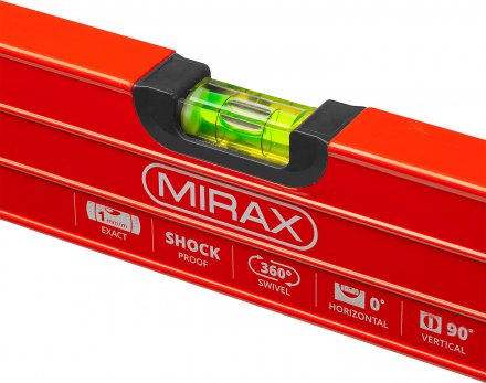Уровень коробчатый усиленный MIRAX, фрезерованная поверхность, утолщенный профиль, 3 противоударных ампулы (1 поворотная на 360 град), с ручками, 60 см 34603-060 купить в Екатеринбурге
