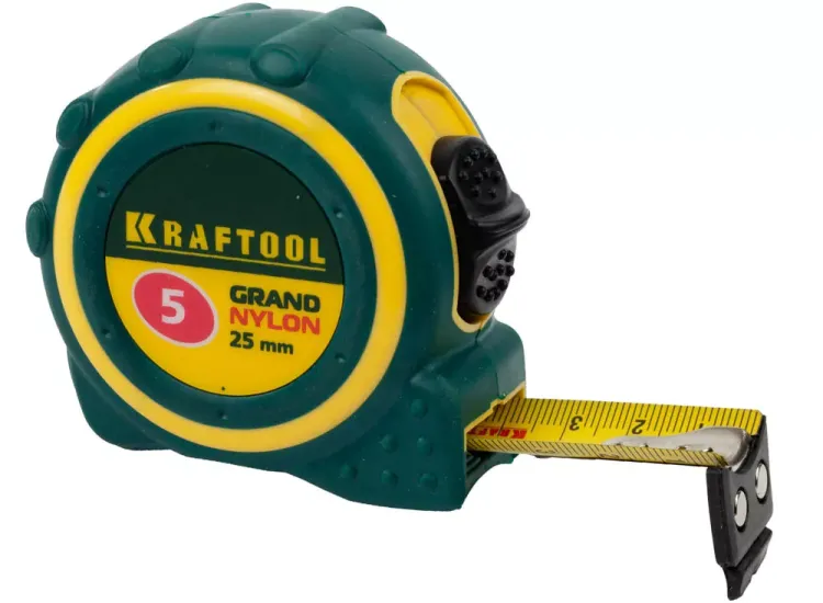 Рулетка KRAFTOOL "GRAND", двухкомпонентный корпус, двусторонняя шкала, нейлоновое покрытие, 5мх25мм 3412-05_z01 купить в Екатеринбурге