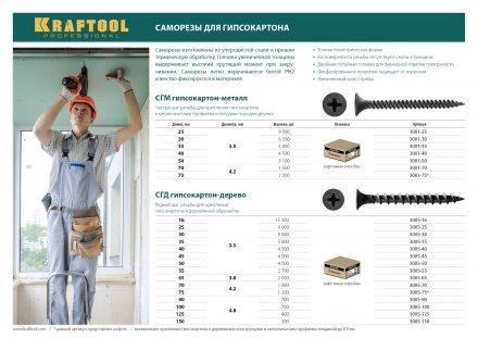 Саморезы СГМ гипсокартон-металл, 35 х 3.5 мм, 5 800 шт, фосфатированные, KRAFTOOL 3001-35 купить в Екатеринбурге