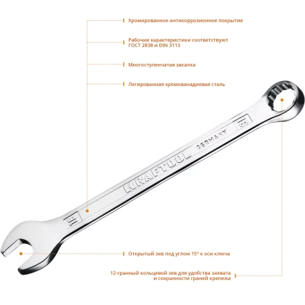 Ключи комбинированные KRAFTOOL, Cr-V, DIN 3113 27079-16 купить в Екатеринбурге