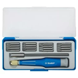 Набор ЗУБР Отвертка &quot;ЭКСПЕРТ&quot; для точных работ, CR-V, двухкомп. рукоятка, удлинитель 120мм, сменные биты, 18предметов 25623-H18