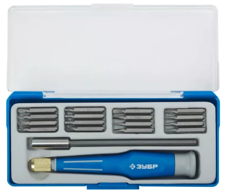 Набор ЗУБР Отвертка &quot;ЭКСПЕРТ&quot; для точных работ, CR-V, двухкомп. рукоятка, удлинитель 120мм, сменные биты, 18предметов 25623-H18 купить в Екатеринбурге