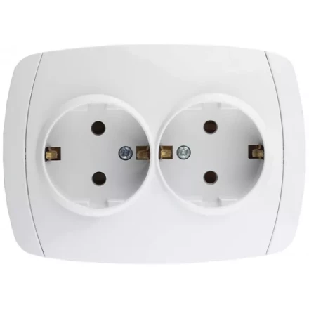 Розетка СВЕТОЗАР &quot;CITY LIGHT&quot; двойная в сборе, с заземлением, цвет белый, 16А/~250В SV-54207-W купить в Екатеринбурге