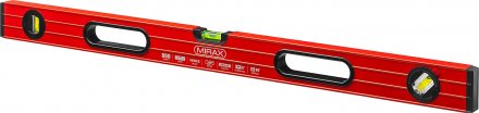 Уровень коробчатый усиленный MIRAX, фрезерованная поверхность, утолщенный профиль, 3 противоударных ампулы (1 поворотная на 360 град), с ручками, 80 см 34603-080 купить в Екатеринбурге