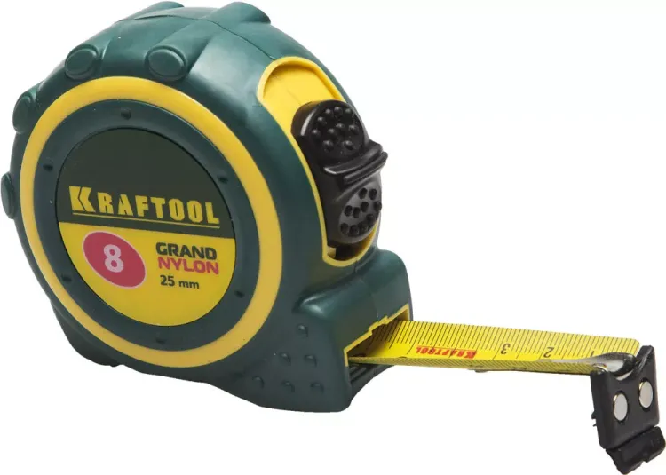 Рулетка KRAFTOOL "GRAND", двухкомпонентный корпус, двусторонняя шкала, нейлоновое покрытие, 8мх25мм 3412-08_z01 купить в Екатеринбурге