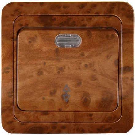 Выключатель СВЕТОЗАР &quot;ГАММА&quot; проходной, с подсветкой, одноклавишный, цвет орех, 10A/~250B SV-54138-N купить в Екатеринбурге