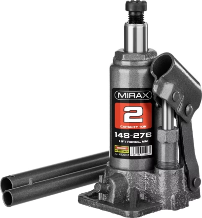 Домкрат гидравлический бутылочный, 2т, 148-278 мм, MIRAX 43260-2 43260-2 купить в Екатеринбурге
