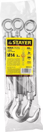 Талреп DIN 1480, крюк-кольцо, оцинкованный, М14, 3 шт, STAYER Master 30515-14 30515-14 купить в Екатеринбурге