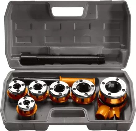 Набор клуппов 1/4&quot;-3/8&quot;-1/2&quot;-3/4&quot;-1&quot;-1, 25&quot; + плашкодержатель с трещоткой, 9 предм  SPARTA 773355 купить в Екатеринбурге