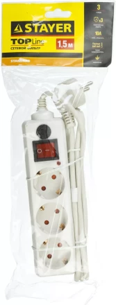 Сетевой фильтр STAYER &quot;STANDARD&quot; электрический, 3 гнезда, макс. мощн. 2200 Вт, 1.5м 55065-1.5 купить в Екатеринбурге