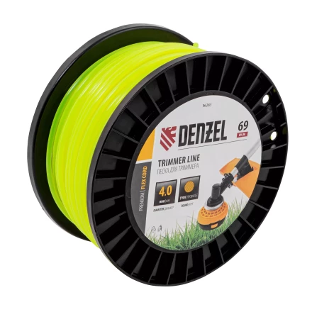 Леска для триммера круглая, 4,0мм х 69м, на DIN катушке FLEX CORD,  Denzel 96283 купить в Екатеринбурге