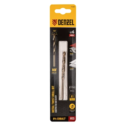 Сверло по металлу Denzel, 6 мм, HSS Co-8%, 71444 купить в Екатеринбурге