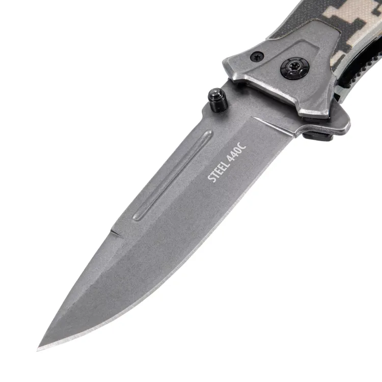 Нож складной Denzel, многоцелевой, системы Liner-Lock, с накладкой G10 на прямой рук-ке+стеклобой, 79208 купить в Екатеринбурге
