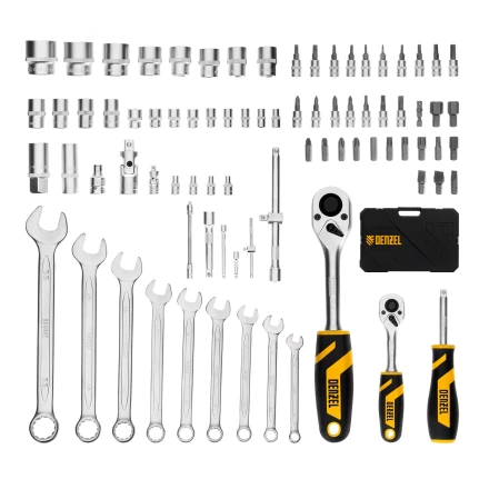 Набор инструментов Denzel, 1/2&quot;, 1/4&quot;, CrV, S2, пластиковый кейс, 82 предмета 15809 купить в Екатеринбурге