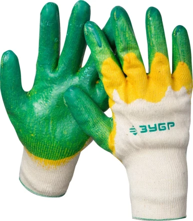 Перчатки ЗУБР &quot;МАСТЕР&quot; трикотажные, х/б, двойная обливная ладонь из латекса, L-XL 11459-XL купить в Екатеринбурге