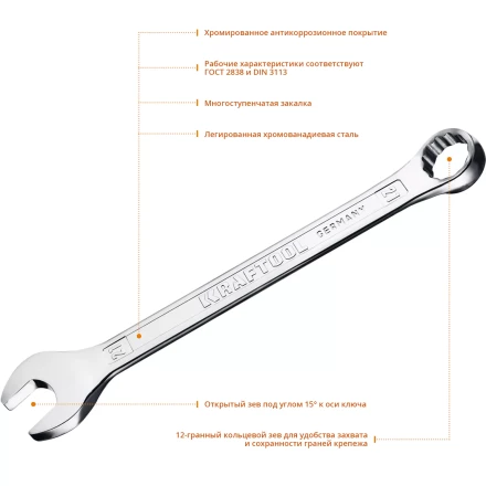 Ключи комбинированные KRAFTOOL, Cr-V, DIN 3113 27079-21 купить в Екатеринбурге