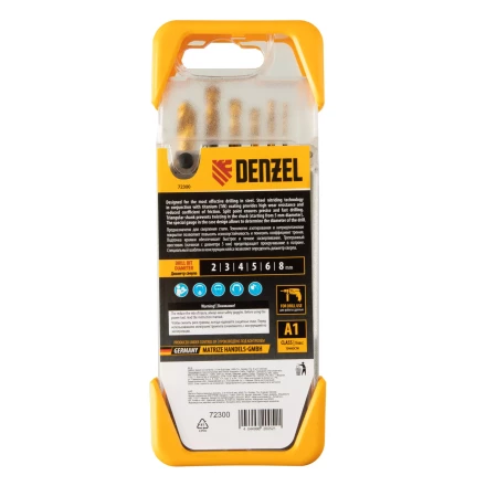 Набор сверл по металлу, 2-3-4-5-6-8 мм, HSS-Tin, Golden Tip, 6 шт Denzel 72300 купить в Екатеринбурге