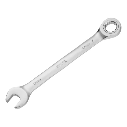 Ключ комбинированный трещоточный, 17 мм, CrV, матовый хром// Denzel 14711 купить в Екатеринбурге