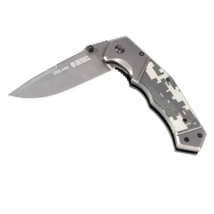 Нож складной Denzel 79209, многоцелевой, системы Liner-Lock, с накладкой G10 на эргономичной рукоятке купить в Екатеринбурге
