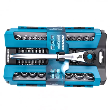 Набор торцевых головок трещотка 120 зубьев 41 предмет 1/2&quot; 1/4&quot; CrV Gross 14143 купить в Екатеринбурге
