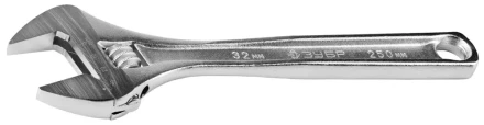 Ключ ЗУБР &quot;ЭКСПЕРТ&quot; разводной,Cr-V,хромир покрытие,эргоном рукоятка,увелич зев,угол наклона губок 15град,250мм/10&quot;,32мм 27260-25 купить в Екатеринбурге