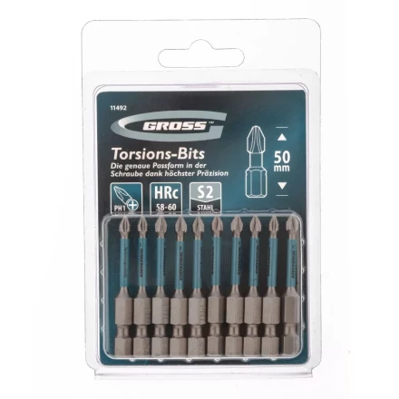 Набор бит торсионных PH1x50 мм для ударных шуруповертов 10 шт. Gross 11492 купить в Екатеринбурге