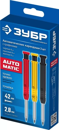 ЗУБР АСК набор: 18 сменных грифелей: 6ч + 6ж + 6к ( d 2,8 мм, HB), 3 автоматических карандаша (06312-H6) купить в Екатеринбурге