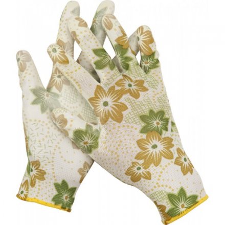 Перчатки GRINDA садовые, прозрачное PU покрытие, 13 класс вязки, бело-зеленые, размер L 11293-L купить в Екатеринбурге