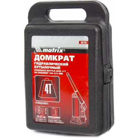 Домкрат гидравлический бутылочный 4 т h подъема 194–372 мм в пласт. кейсе MTX 507549 купить в Екатеринбурге