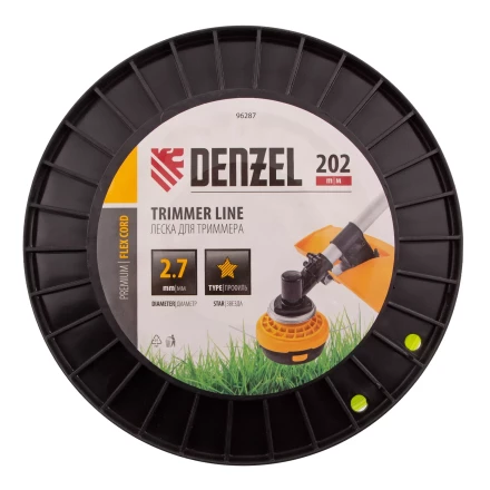 Леска для триммера звезда, 2,7мм х 202м, на DIN катушке FLEX CORD// Denzel 96287 купить в Екатеринбурге