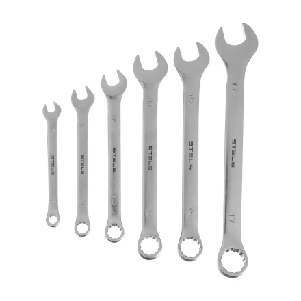 Набор ключей комбинированных Stels 6-17 мм, 6 шт., CrV, матовый хром, 15442 купить в Екатеринбурге