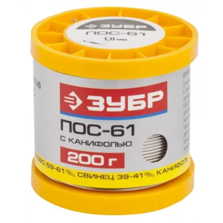 Припой ЗУБР, ПОС 61, трубка с канифолью, 200г, 1мм 55450-200-10C купить в Екатеринбурге