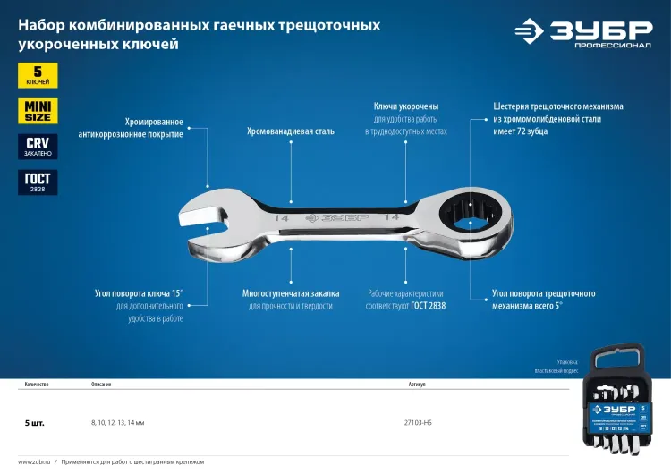 Наборы трещоточных комбинированных ключей укороченных серия ПРОФЕССИОНАЛ купить в Екатеринбурге