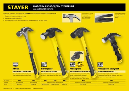 Молоток-гвоздодер &quot;Fiberglass&quot;, 680г, STAYER Professional 2026_z01 купить в Екатеринбурге