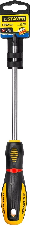Отвертка STAYER "PROFI" "PROTech", двухкомп рукоятка, намагниченная, Cr-Mo, PH3x150мм 25132-3-15_z02 купить в Екатеринбурге