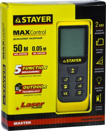 Дальномер STAYER &quot;MASTER&quot; MAX-Control лазерный, 2 точки отсчета, дальность 50м, точность 2мм 34957 купить в Екатеринбурге