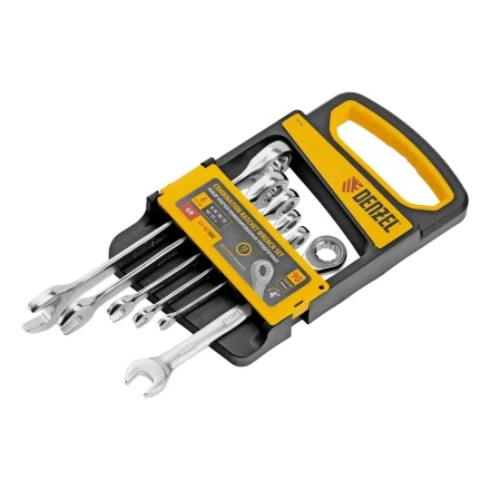 Набор ключей комбинированных трещоточных 6-17 мм, 6 шт., CrV, матовый хром// Denzel 14720 купить в Екатеринбурге