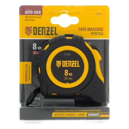 Рулетка Denzel 8м х 25мм, обрезиненный корпус, автоматическая фиксация 31553 купить в Екатеринбурге