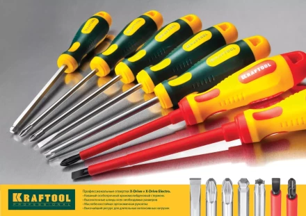 Отвертка KRAFTOOL, Cr-Mo-V закалённый стержень, двухкомпонентная противоскользящ рукоятка, SL 6,5x1,2x150мм 25007-6.5-150 купить в Екатеринбурге