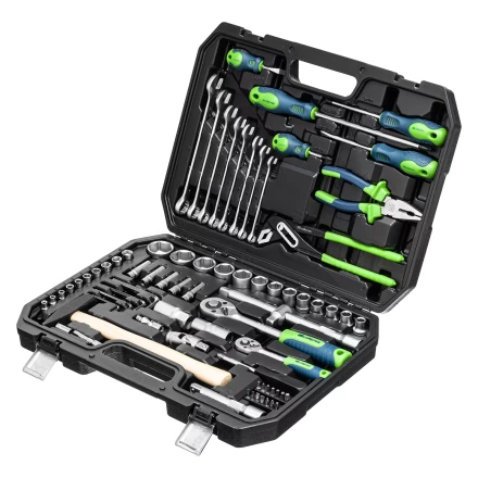 Набор инструментов Сибртех 13394, 1/2&quot;, 1/4&quot;, пластиковый кейс 76 предметов купить в Екатеринбурге