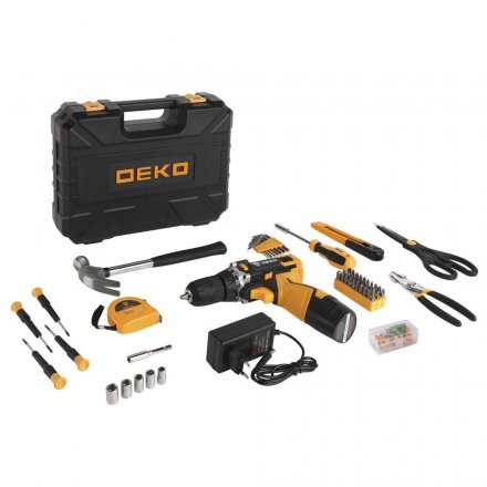 Дрель аккумуляторная DKCD12FU-Li DEKO + набор 104 инструмента для дома, 063-4104 купить в Екатеринбурге