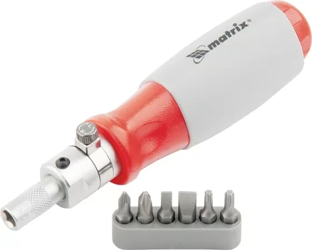 Отвертка реверсивная, поворотная головка, набор бит, CrV , 6 шт MATRIX 11548 купить в Екатеринбурге