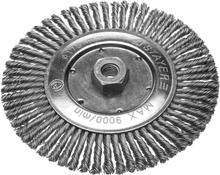 ЗУБР &quot;ПРОФЕССИОНАЛ&quot;. Щетка дисковая для УШМ, плетеные пучки стальной проволоки 0,5мм, 175ммхМ14 35192-175_z02 купить в Екатеринбурге