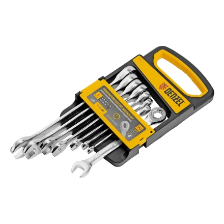 Набор ключей комбинированных трещоточных 6-19 мм, 8 шт., CrV, матовый хром// Denzel 14721 купить в Екатеринбурге