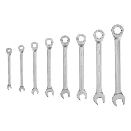 Набор ключей комбинированных трещоточных 6-19 мм, 8 шт., CrV, матовый хром// Denzel 14721 купить в Екатеринбурге