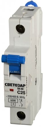 Выключатель автоматический СВЕТОЗАР 1-полюсный, 25 A, &quot;C&quot;, откл. сп. 6 кА, 230 / 400 В SV-49061-25-C купить в Екатеринбурге
