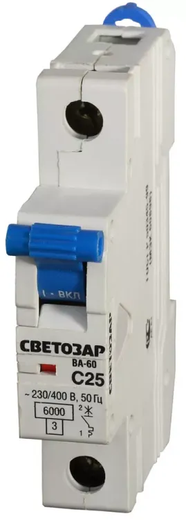 Выключатель автоматический СВЕТОЗАР 1-полюсный, 25 A, "C", откл. сп. 6 кА, 230 / 400 В SV-49061-25-C купить в Екатеринбурге