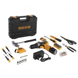 Дрель аккумуляторная DKCD12FU-Li DEKO + набор 104 инструмента для дома, 063-4112