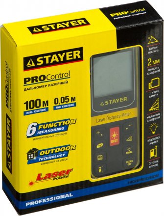 Дальномер PRO-Control лазерный, дальность 100м, точность 2мм, STAYER Professional 34959 34959 купить в Екатеринбурге